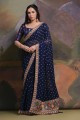 Georgette Saree with Sequins,printed,lace border in Blue