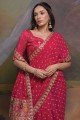 Georgette Saree with Sequins,printed,lace border in Pink
