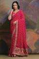 Georgette Saree with Sequins,printed,lace border in Pink