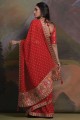 Georgette Red Saree in Sequins,printed