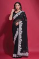 Black Thread,embroidered Saree in Georgette