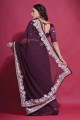 Saree in Wine  Georgette with embroidered