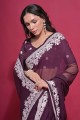Saree in Wine  Georgette with embroidered