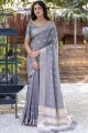 embroidered Georgette Grey Saree with Blouse