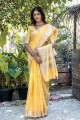 embroidered Georgette Saree in Yellow