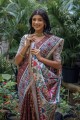 Coffee Saree  Tussar silk  with Printed
