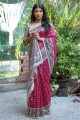 Tussar silk Printed Pink Saree
