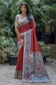 Printed Red Saree in Tussar silk