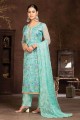 Blue Organza Embroidered Straight Pant Suit with Dupatta