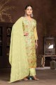 Embroidered Straight Pant Suit in Yellow Organza