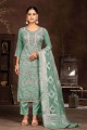 Organza Green Straight Pant Suit in Embroidered