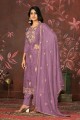 Organza Purple Straight Pant Suit in Embroidered