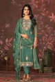 Green Organza Embroidered Straight Pant Suit with Dupatta