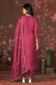 Organza Straight Pant Suit with Embroidered in Pink