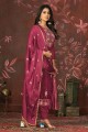 Organza Straight Pant Suit with Embroidered in Pink