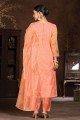 Organza Mahendi orange Straight Pant Suit in Embroidered