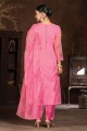 Embroidered Straight Pant Suit in Pink Organza