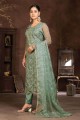 Green Embroidered Straight Pant Suit in Organza