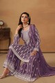 Purple Sharara Suit in Faux georgette with Embroidered