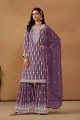Purple Sharara Suit in Faux georgette with Embroidered