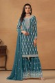 Rama  Faux georgette Embroidered Sharara Suit with Dupatta