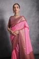 Zari Tussar silk Saree in Pink