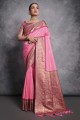 Zari Tussar silk Saree in Pink