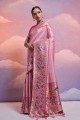Banarasi silk Saree in Baby pink with Plain