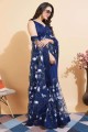 Blue Saree with embroidered Soft net