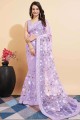 Purple Soft net Saree with embroidered