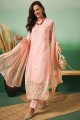 Embroidered Peach  Straight Pant Suit with Dupatta