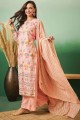 Embroidered Peach  Straight Pant Suit with Dupatta
