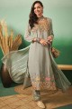 Light green  Straight Pant Suit in Embroidered Georgette
