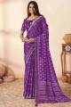 Bhagalpuri silk embroidered Purple Saree with Blouse