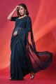 Georgette Saree with embroidered in Teal blue