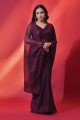 Georgette Sequins Wine Saree with Blouse