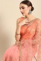Pink Saree in Embroidered Net