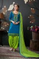 Blue Cotton and silk Patiala Suits