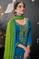 Blue Cotton and silk Patiala Suits