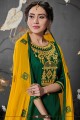 Dark green Cotton and silk Patiala Suits