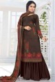 Palazzo Suit in Brown Crepe with Printed work