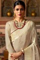 Silk Weaving Cream South Indian Saree with Blouse