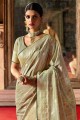 Cream South Indian Saree with Weaving Silk
