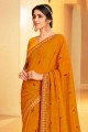 Lace Georgette Saree in Yellow with Blouse
