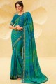 Lace Saree in Teal  Georgette