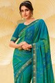 Lace Saree in Teal  Georgette