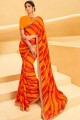 Orange Saree in Georgette with Lace