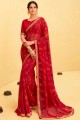 Traditional Georgette lace Saree in Red with Blouse