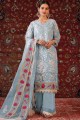 Grey Palazzo Suit with Embroidered Faux georgette
