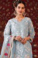 Grey Palazzo Suit with Embroidered Faux georgette